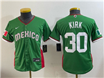 Mexico Baseball #30 Alejandro Kirk Youth Green 2026 World Baseball Classic Jersey