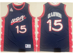 1996 Olympic Team USA #15 Hakeem Olajuwon Navy Basketball Jersey