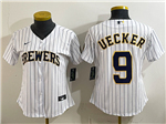 Milwaukee Brewers #9 Bob Uecker Women's White Limited Jersey