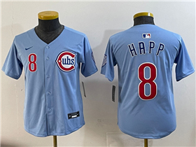 Chicago Cubs #8 Ian Happ Youth 2025 Light Blue City Connect Limited Jersey