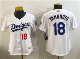 Los Angeles Dodgers #18 Yoshinobu Yamamoto Women's White 2026 Gold Collection Jersey