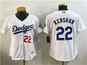 Los Angeles Dodgers #22 Clayton Kershaw Women's White 2026 Gold Collection Jersey
