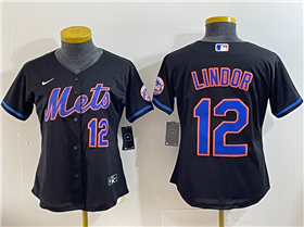 New York Mets #12 Francisco Lindor Women's Black Limited Jersey