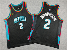 Detroit Pistons #2 Cade Cunningham Youth 2025-26 Black City Edition Swingman Jersey