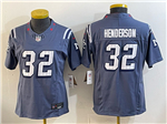 New England Patriots #32 TreVeyon Henderson Women's Storm Blue Rivalries Vapor F.U.S.E. Limited Jersey