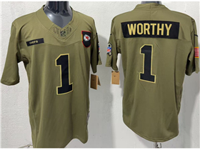 Kansas City Chiefs #1 Xavier Worthy Olive 2025 Salute To Service Limited Jersey