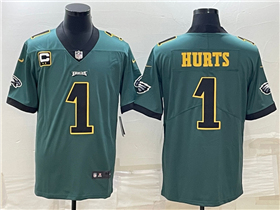 Philadelphia Eagles #1 Jalen Hurts Green Gold Vapor Limited Jersey