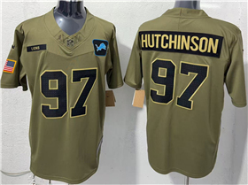 Detroit Lions #97 Aidan Hutchinson Olive 2025 Salute To Service Limited Jersey
