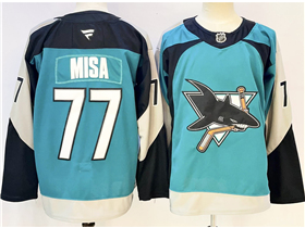 San Jose Sharks #77 Michael Misa 2025-26 Throwback Teal Jersey