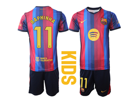 FC Barcelona 2026/27 Home Youth Red/Blue Soccer Jersey with #11 Raphinha Printing