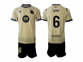 FC Barcelona 2025/26 Away Gold Soccer Jersey with #6 Gavi Printing