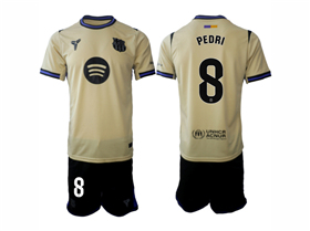 FC Barcelona 2025/26 Away Gold Soccer Jersey with #8 Pedri Printing