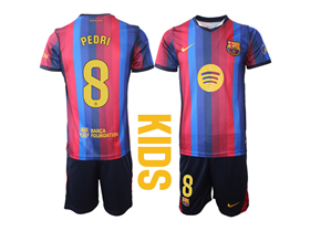 FC Barcelona 2026/27 Home Youth Red/Blue Jersey with #8 Pedri Printing