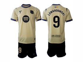 FC Barcelona 2025/26 Away Gold Soccer Jersey with #9 Lewandowski Printing