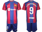 FC Barcelona 2023/24 Home Red/Blue Soccer Jersey with #9 Lewandowski Printing
