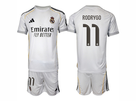 Real Madrid CF 2025/26 Home White Soccer Jersey with #11 Rodrygo Printing