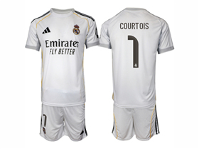 Real Madrid CF 2025/26 Home White Soccer Jersey with #1 Courtois Printing