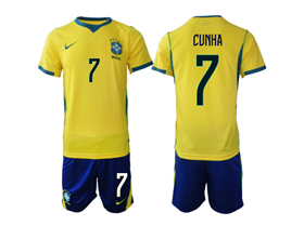 Brazil 2026 Home Gold Soccer Jersey with #7 Cunha Printing