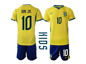 Brazil 2026 Youth Home Gold Soccer Jersey with #10 Vini Jr. Printing