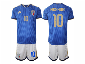 Italy 2026 Home Blue Soccer Jersey with #10 Raspadori Printing