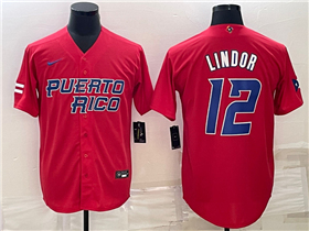 Puerto Rico Baseball #12 Francisco Lindor Red 2023 World Baseball Classic Jersey