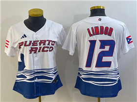 Puerto Rico Baseball #12 Francisco Lindor Women's White 2023 World Baseball Classic Jersey