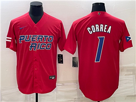 Puerto Rico Baseball #1 Carlos Correa Red 2023 World Baseball Classic Jersey