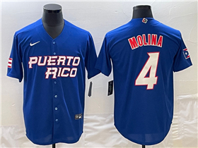 Puerto Rico Baseball #4 Yadier Molina Blue 2023 World Baseball Classic Jersey