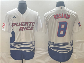 Puerto Rico Baseball #8 Eddie Rosario White 2023 World Baseball Classic Jersey