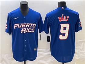 Puerto Rico Baseball #9 Javier Baez Blue 2023 World Baseball Classic Jersey