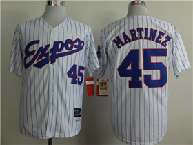 Montreal Expos #45 Pedro Martínez White Pinstripe Throwback Jersey