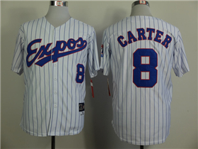 Montreal Expos #8 Gary Carter White Pinstripe Throwback Jersey