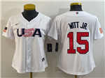 USA Baseball #15 Bobby Witt Jr. Women's White 2023 World Baseball Classic Jersey