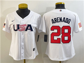 USA Baseball #28 Nolan Arenado Women's White 2023 World Baseball Classic Jersey