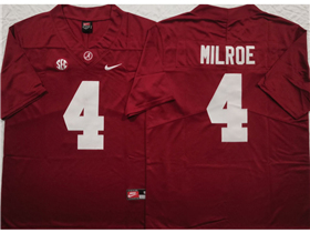 Alabama Crimson Tide #4 Jalen Milroe Red College Football Jersey