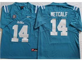 Ole Miss Rebels #14 DK Metcalf Light Blue College Football Jersey