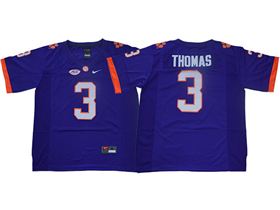 Clemson Tigers #3 Xavier Thomas Purple College Football Jersey