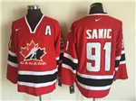 2002 Winter Olympics Team Canada #91 Joe Sakic CCM Vintage Red Hockey Jersey