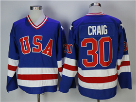 1980 Winter Olympics Team USA #30 Jim Craig CCM Vintage Blue Hockey Jersey