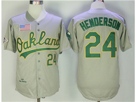 Oakland Athletics #24 Rickey Henderson 1989 Gray Throwback Jersey