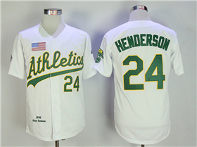 Oakland Athletics #24 Rickey Henderson 1990 White Throwback Jersey