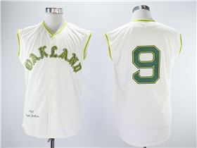 Oakland Athletics #9 Reggie Jackson 1968 Cream Throwback Sleeveless Jersey