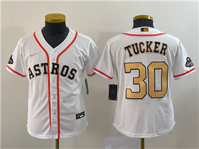 Houston Astros #30 Kyle Tucker Youth White/Gold 2023 Gold Collection Jersey