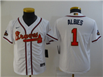 Atlanta Braves #1 Ozzie Albies Youth White 2022 Gold Program Cool Base Jersey