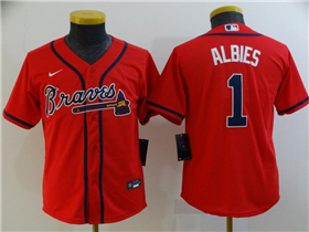 Atlanta Braves #1 Ozzie Albies Youth Red Cool Base Jersey