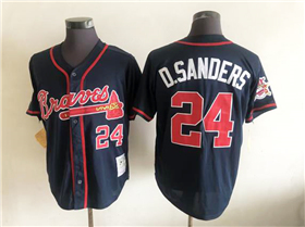 Atlanta Braves #24 Deion Sanders Throwback Navy Jersey