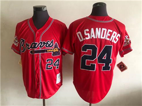 Atlanta Braves #24 Deion Sanders Throwback Red Jersey