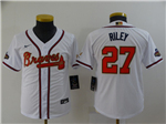 Atlanta Braves #27 Austin Riley Youth White 2022 Gold Program Cool Base Jersey