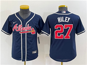 Atlanta Braves #27 Austin Riley Youth Navy Cool Base Jersey