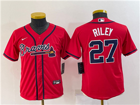 Atlanta Braves #27 Austin Riley Youth Red Cool Base Jersey